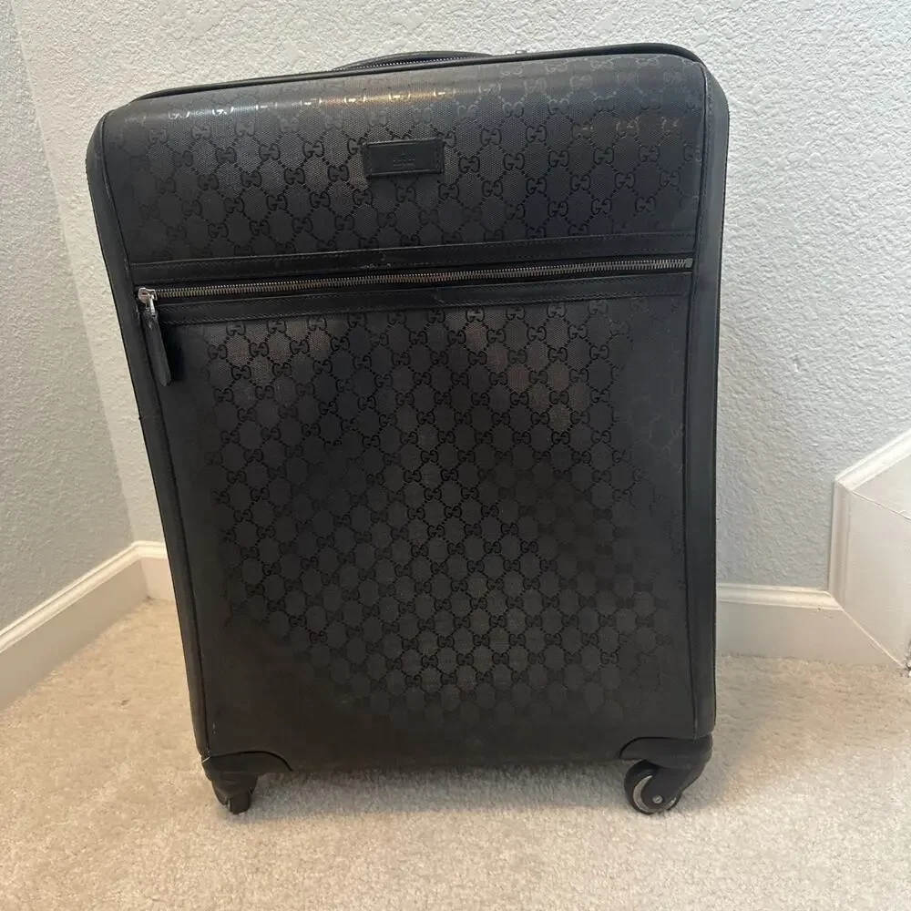 AUTHENTIC GUCCI TROLLEY TRAVEL SUITCASE IMPRIME 24” BLACK ROLLING LUGGAGE 293908